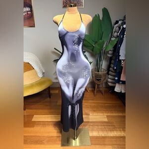 Stunning Black and White Halter Maxi Dress